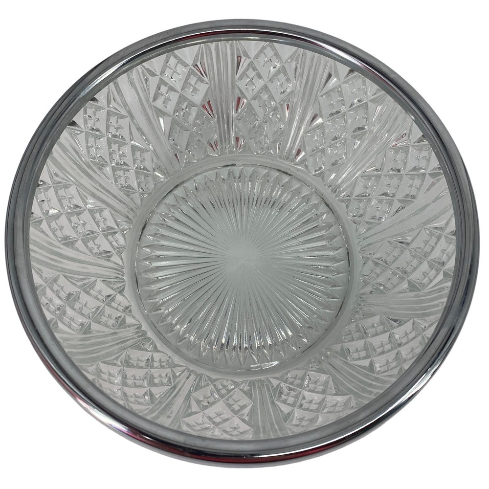 Vintage Raimond Clear Cut Glass Bowl w/ Silver Plated Rim Made in England 8" - Picture 2 of 4